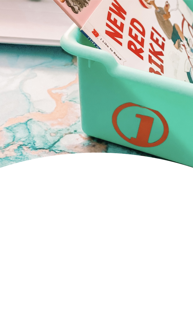 Classroom bins with customized labels